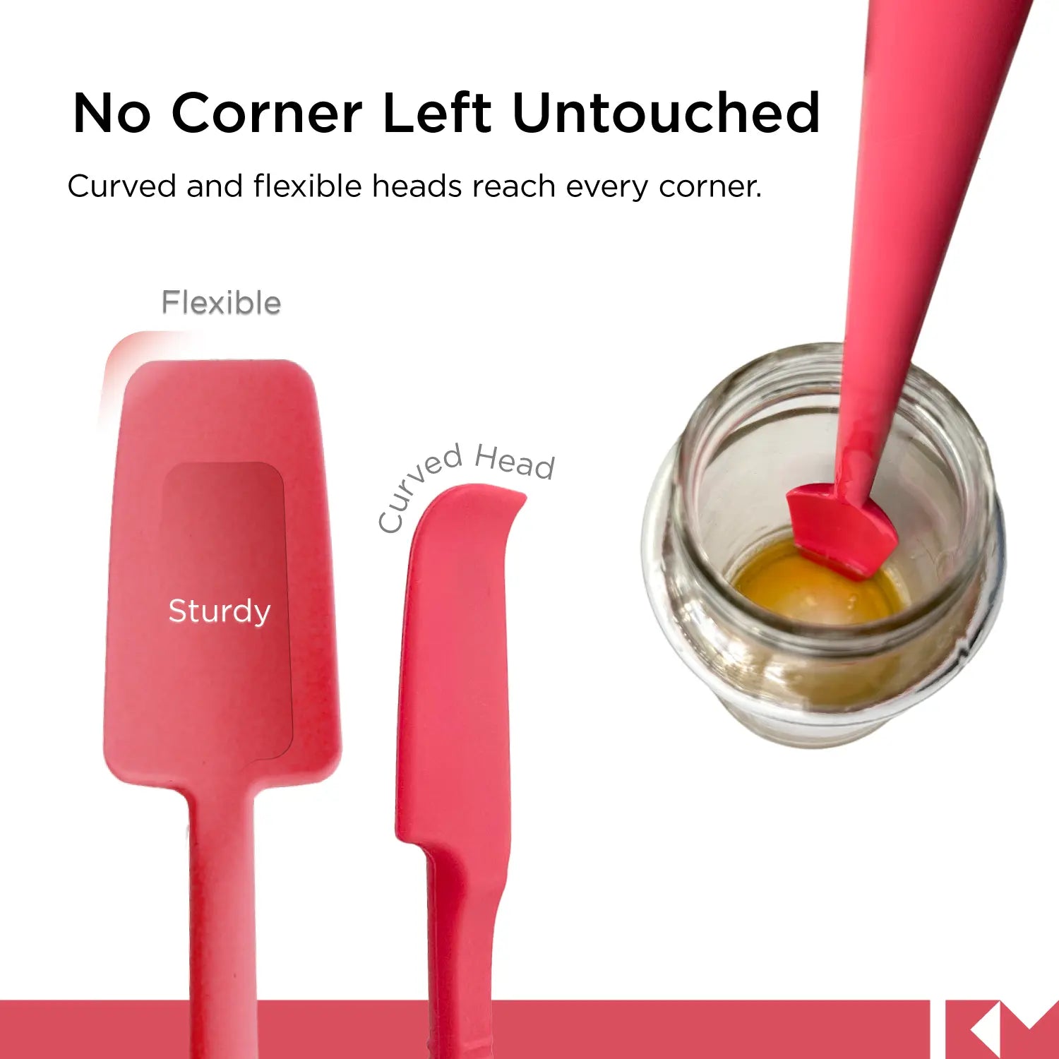 Silicone Jar & Can Spatulas, SP0420-R, Red, no corner left untouched, curved and flexible heads reach every corner