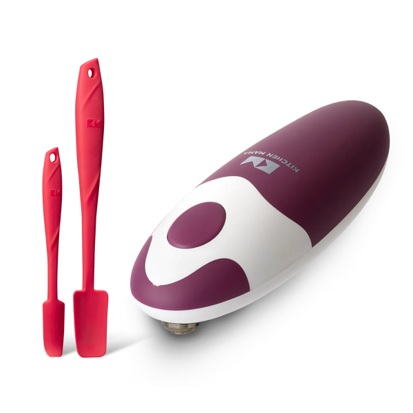 Can Opening & Scraping Set: Auto 2.0 Electric Can Opener + Silicone Jar Spatula Burgundy