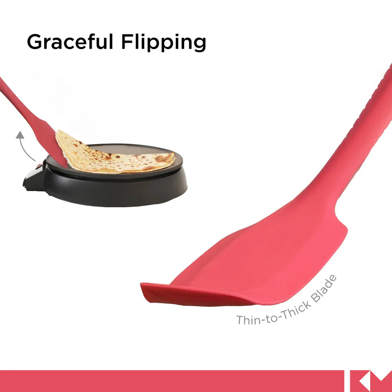 Kitchen Mama Silicone Scraping Spatula, Red, SP0310-R, graceful flipping