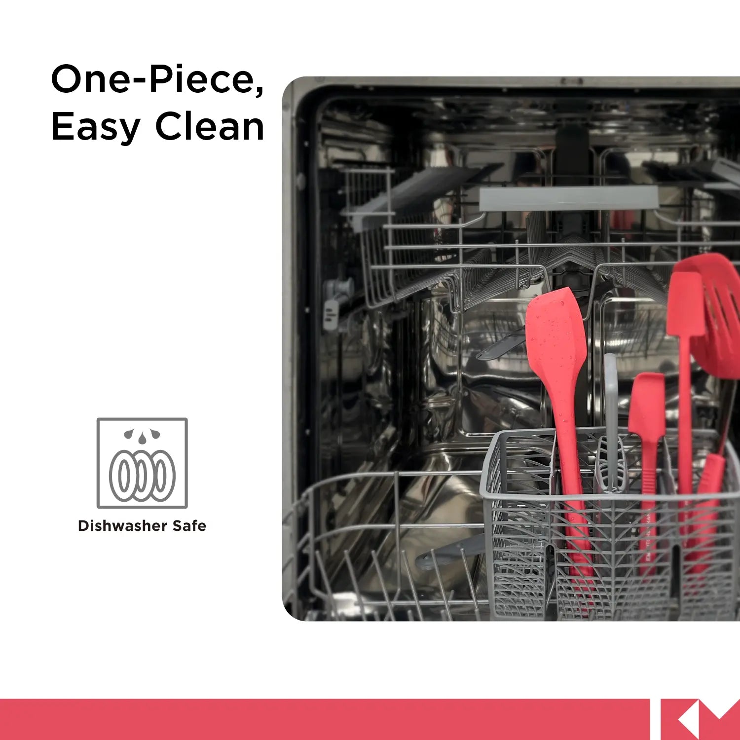Kitchen Mama Silicone Scraping Spatula, Red, SP0310-R, one piece, easy clean, dishwasher safe