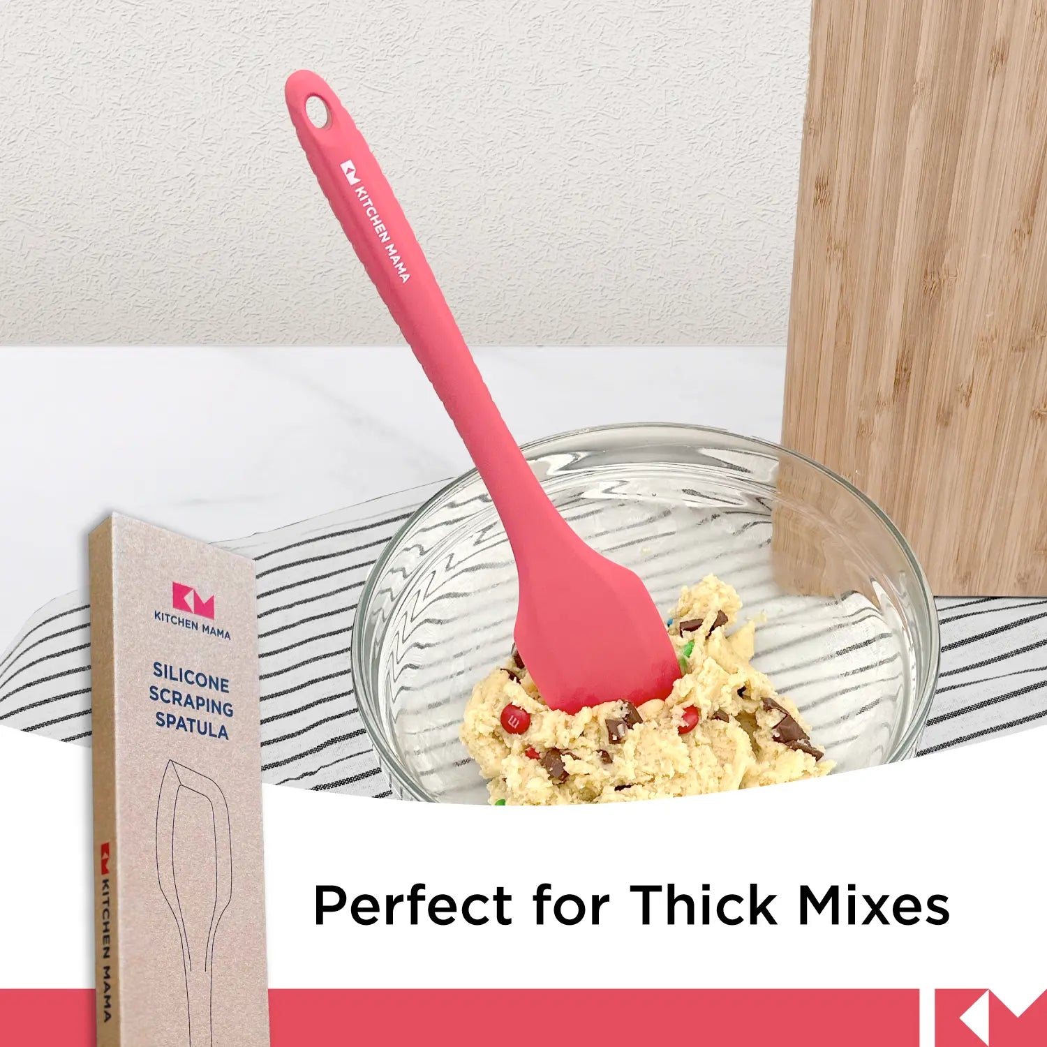 Kitchen Mama Silicone Scraping Spatula, Red, SP0310-R, perfect for thick mixes