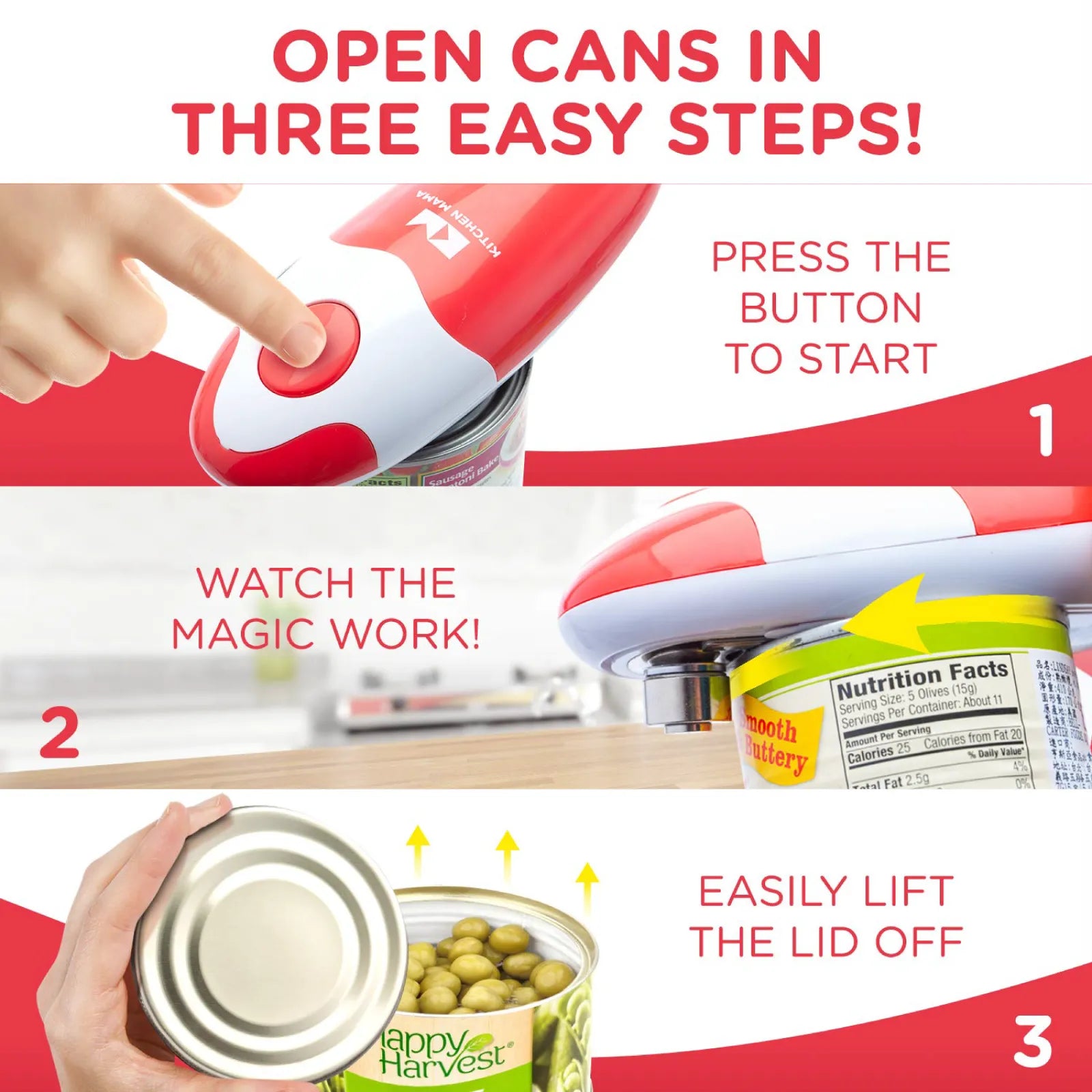 Image showing an electric can opener with instructions on how to use it.