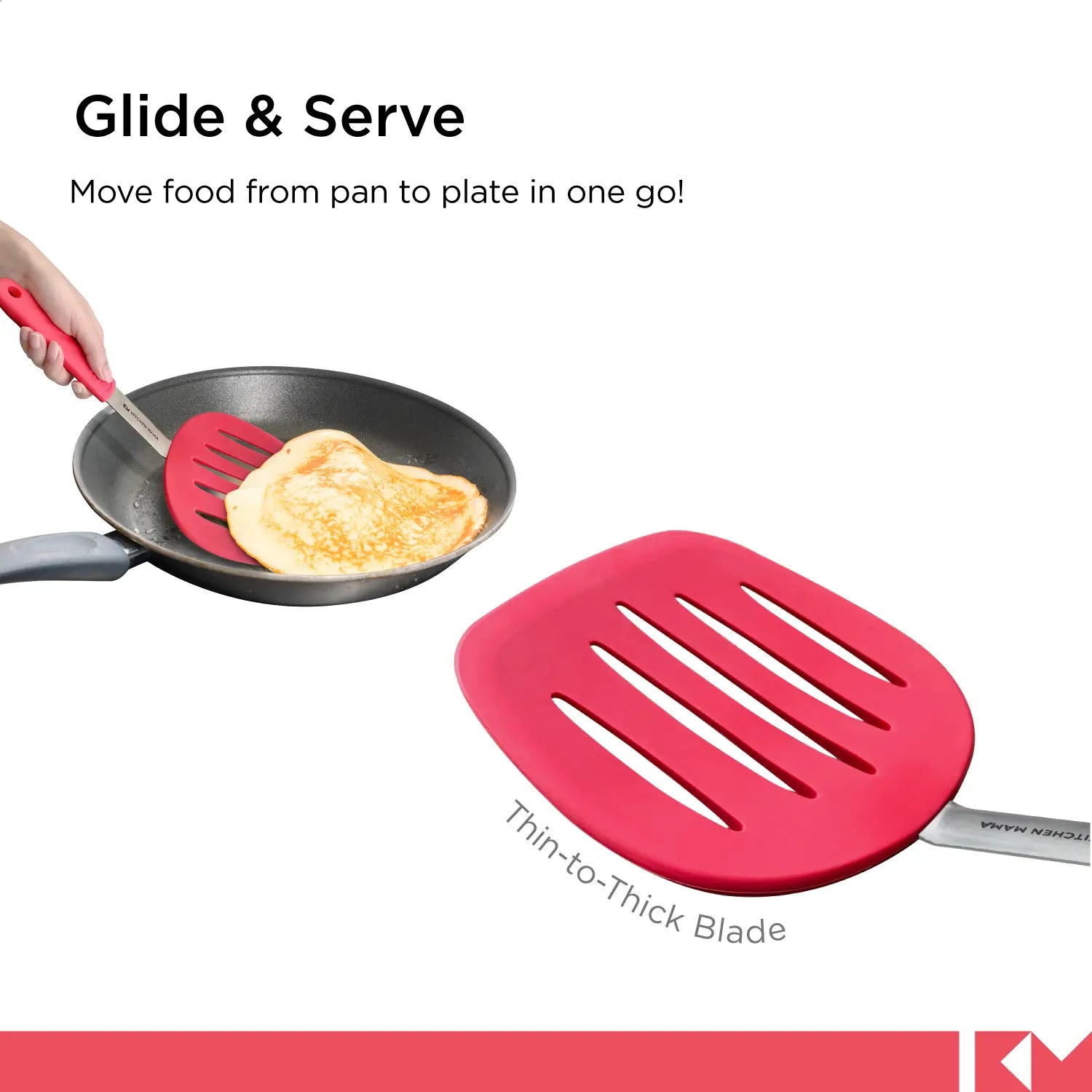 Platinum Silicone Pancake Turner - Heat-Resistant Wide & Slotted Spatula, SP0510-R, glide and serve, move food from pan to plate in one go
