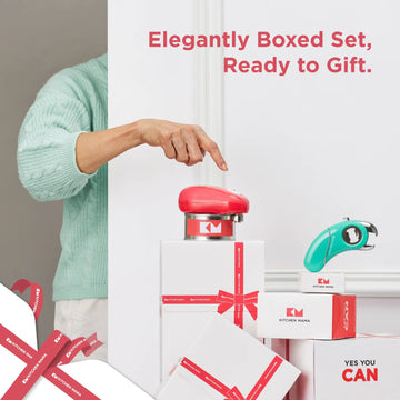 Kitchen Mama Gift Box One-Touch Epic One, COMO2100GS-RT, Kitchen Mama One-Touch Handheld Electric Can Opener, Red, CO2100-R, can openers prime for seniors with arthritis, safety can opener electric, hands free can opener, one touch can opener battery operated, automatic hand can opener, tornado can opener, safety can opener, MO5600-T, elegantly boxed set, ready to gift