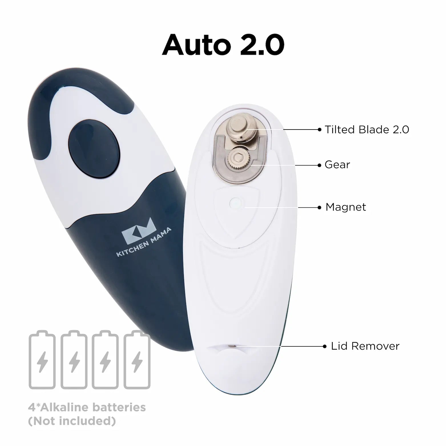 Electric Can Opener - Auto 2.0, Kitchen Mama, Navy Blue, CO1150-N, can opener magnetic, can opener electric kitchen, electric can opener smooth edge, portable can opener