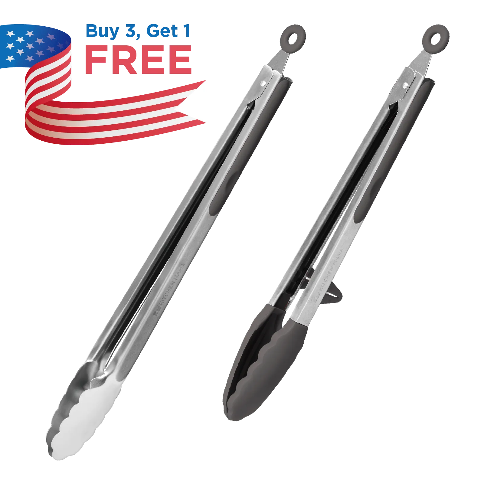 Kitchen Mama DuoEssentials Cooking tongs Set  in Metal Gray