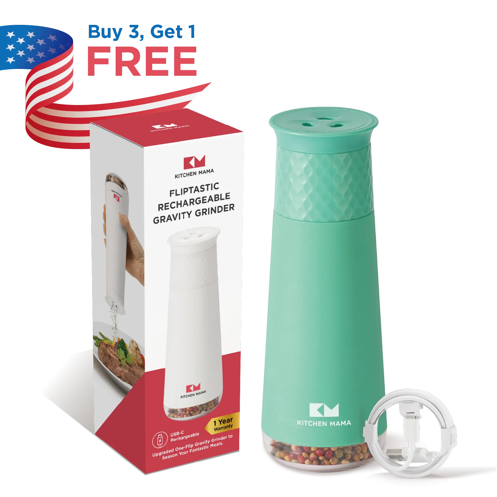 Kitchen Mama FlipTastic Rechargeable Gravity Grinder Teal