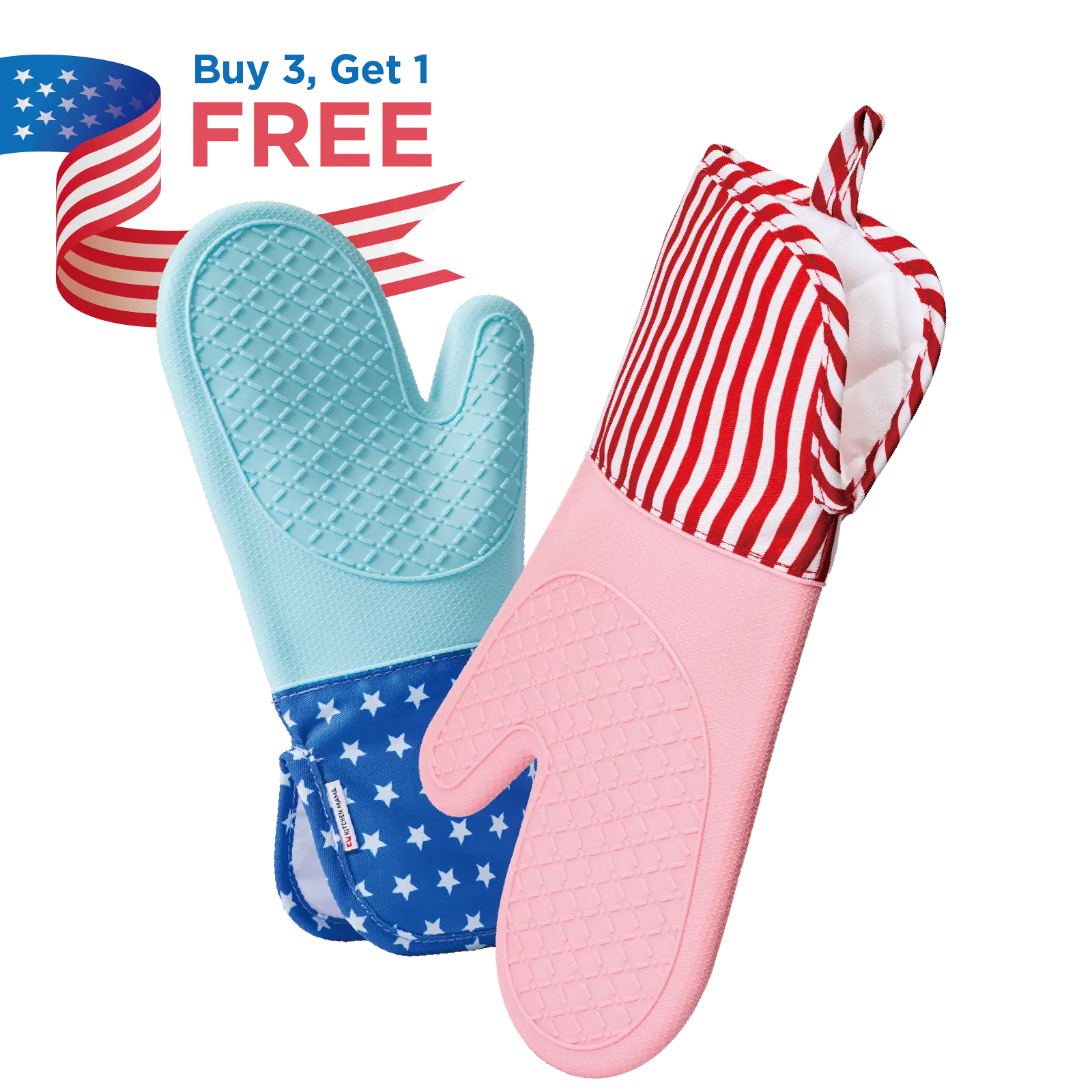 Kitchen Mama UltraShield Silicone Oven Mitts in US Flag Color