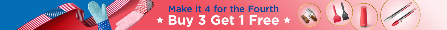 Kitchen Mama Fourth of July promotion banner featuring Buy 3 Get 1 Free offer