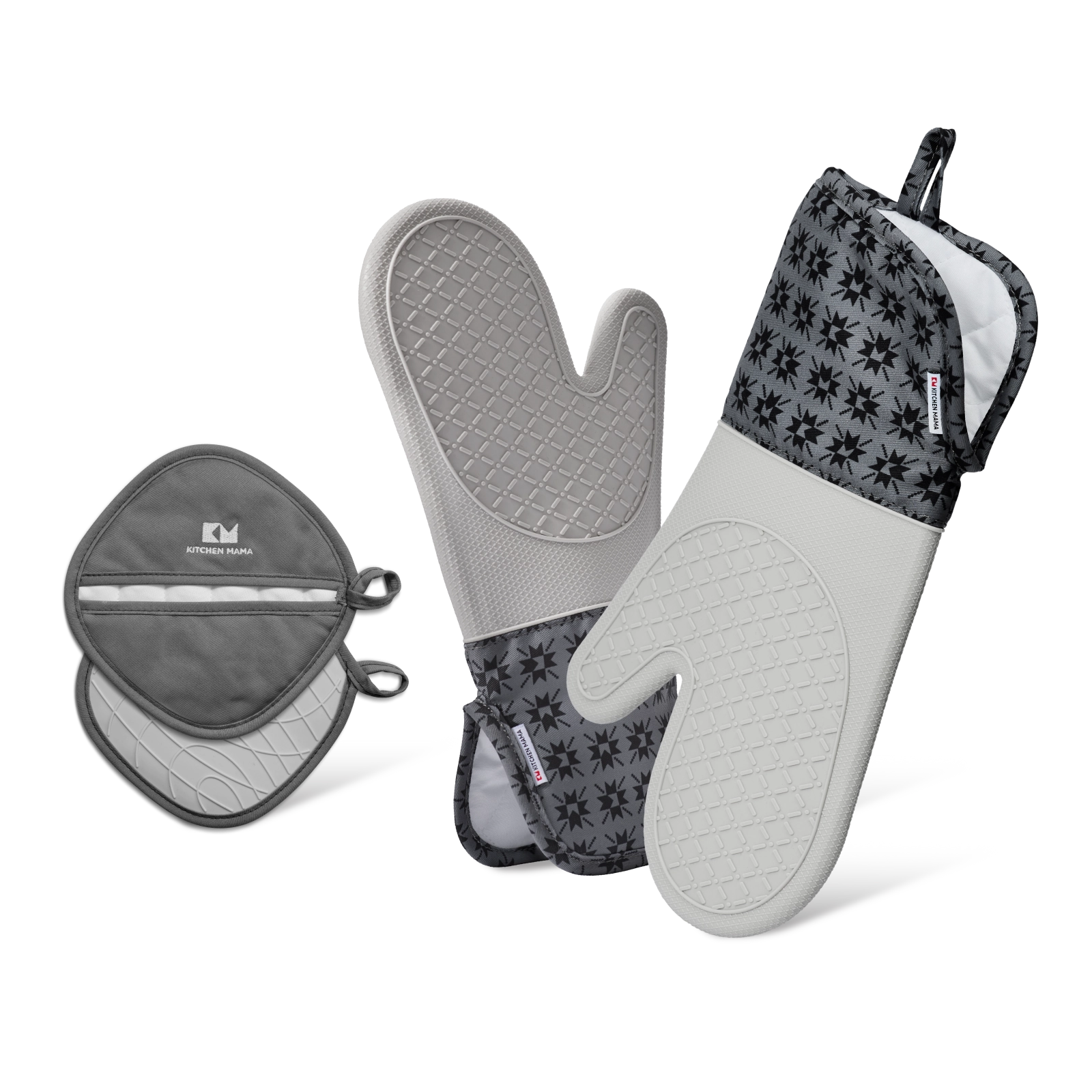 Kitchen Heat Protection Duo: Oven Mitts + Pot Holder Gem-Gray