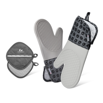 Kitchen Heat Protection Duo: Oven Mitts + Pot Holder Gem-Gray
