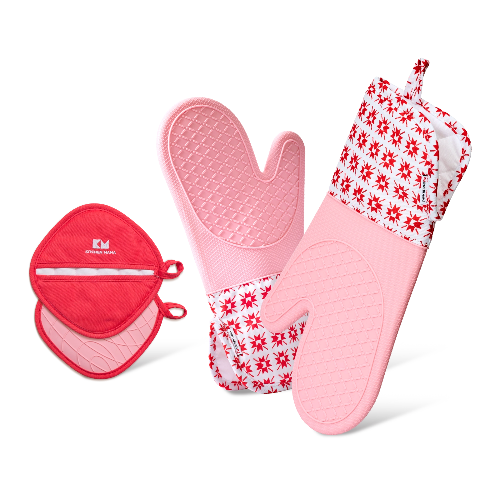 Kitchen Heat Protection Duo: Oven Mitts + Pot Holder Gem-Red