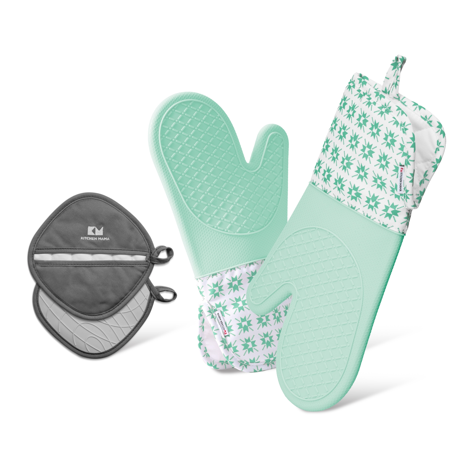 Kitchen Heat Protection Duo: Oven Mitts + Pot Holder Gem-Teal
