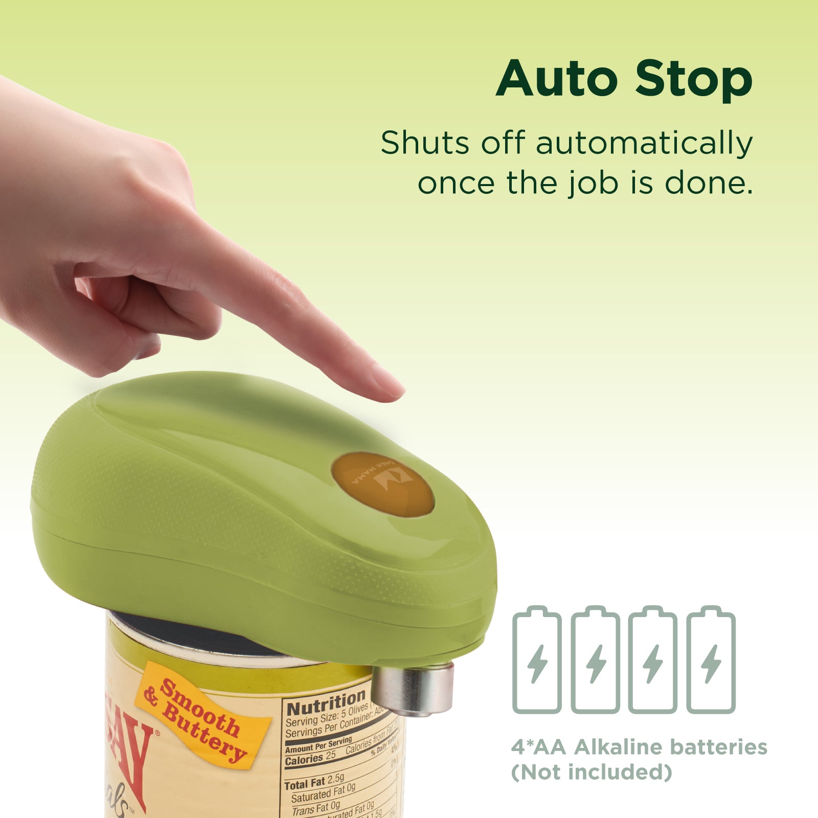 One-Touch Electric Can Opener Avocado - Auto Shut-Off - Kitchen Mama