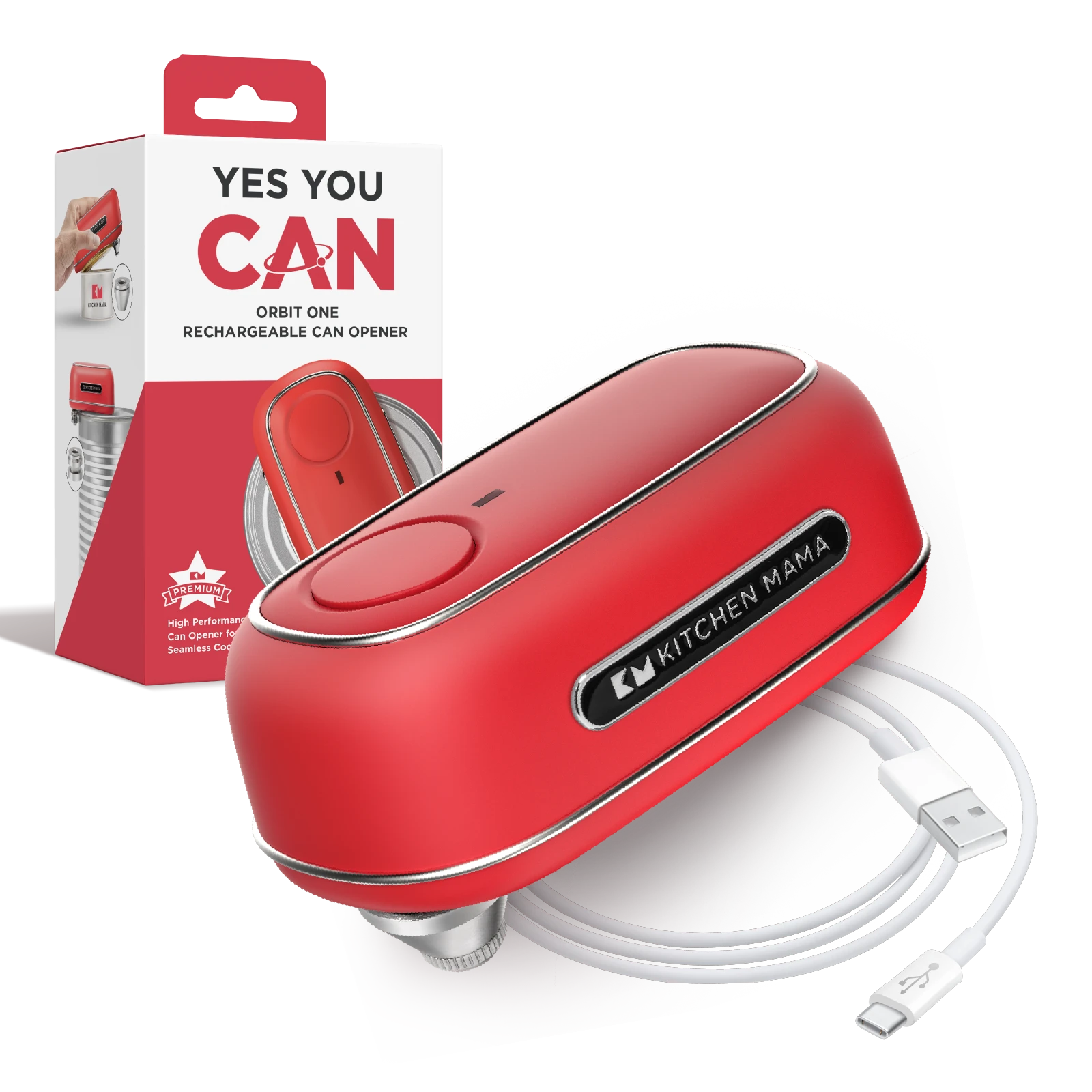 Orbit One Rechargeable Professional-Strength Can Opener Red - Kitchen Mama