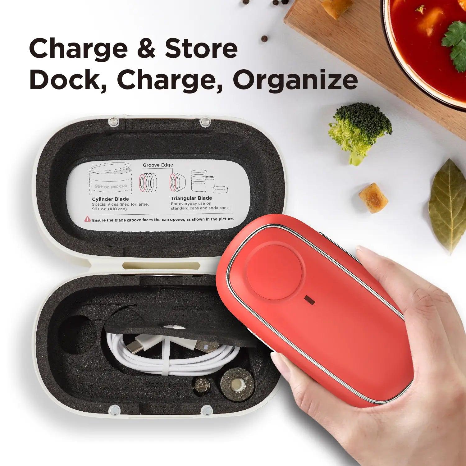 Kitchen Mama Orbit One Rechargeable Can Opener, CO5600-R, charge and store, dock, charge, organize