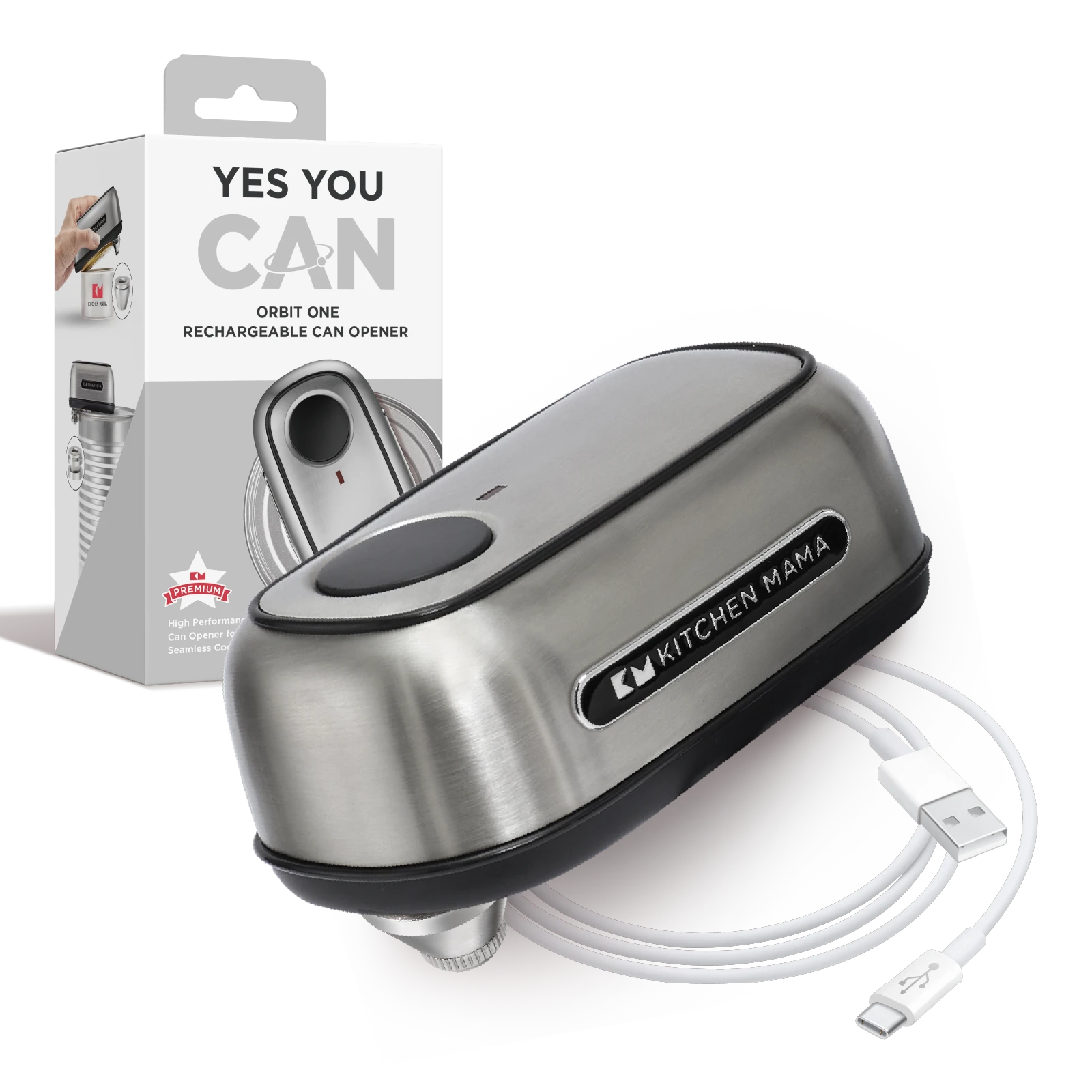 Orbit One Rechargeable Professional-Strength Can Opener Stainless Steel - Kitchen Mama