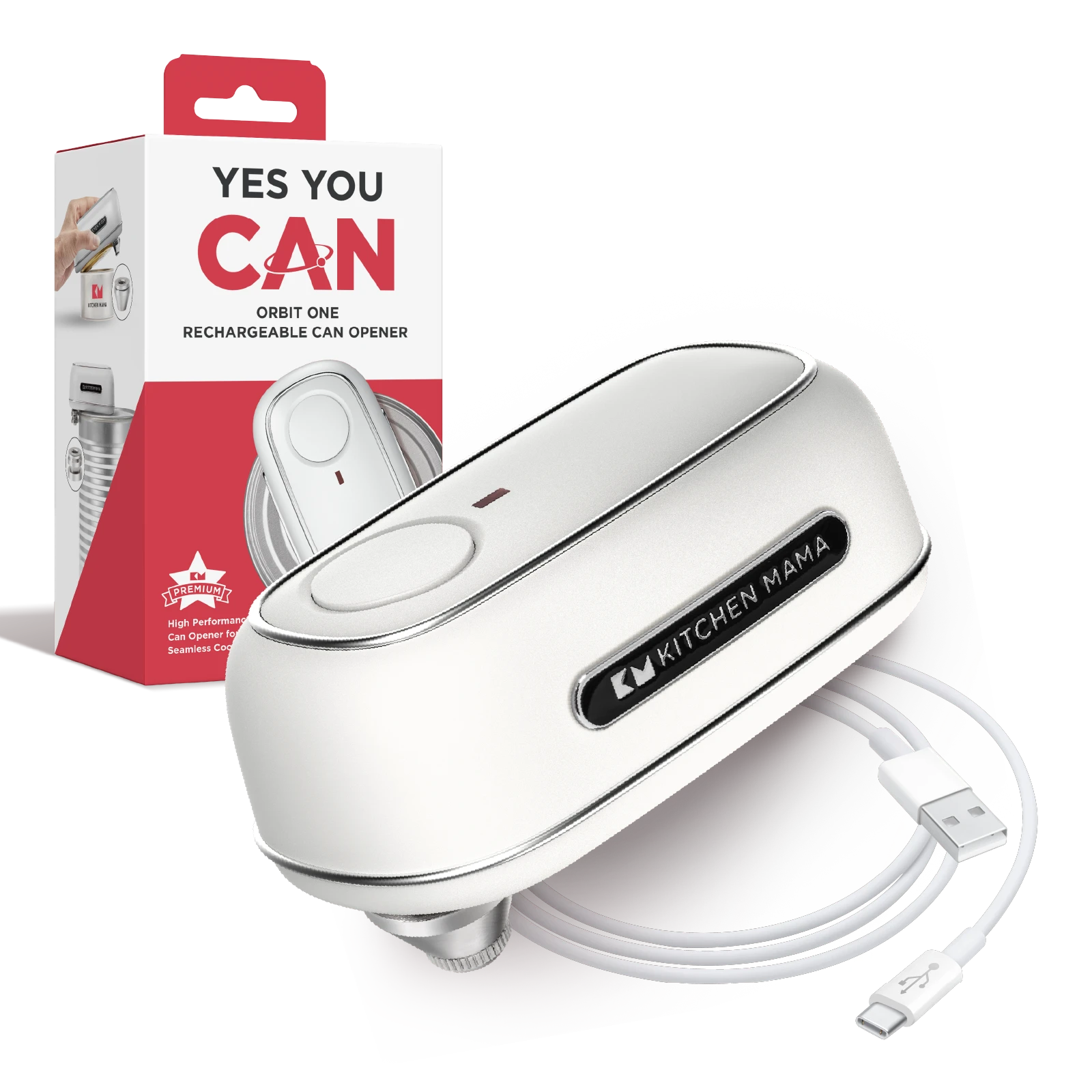 Orbit One Rechargeable Professional-Strength Can Opener White - Kitchen Mama