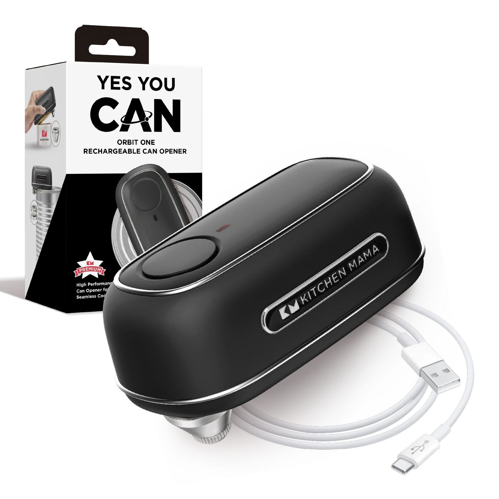 Orbit One Rechargeable Professional-Strength Can Opener Black - Kitchen Mama