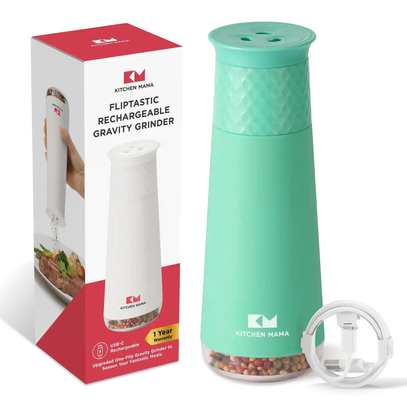 Kitchen Mama FlipTastic Rechargeable Gravity Grinder Teal