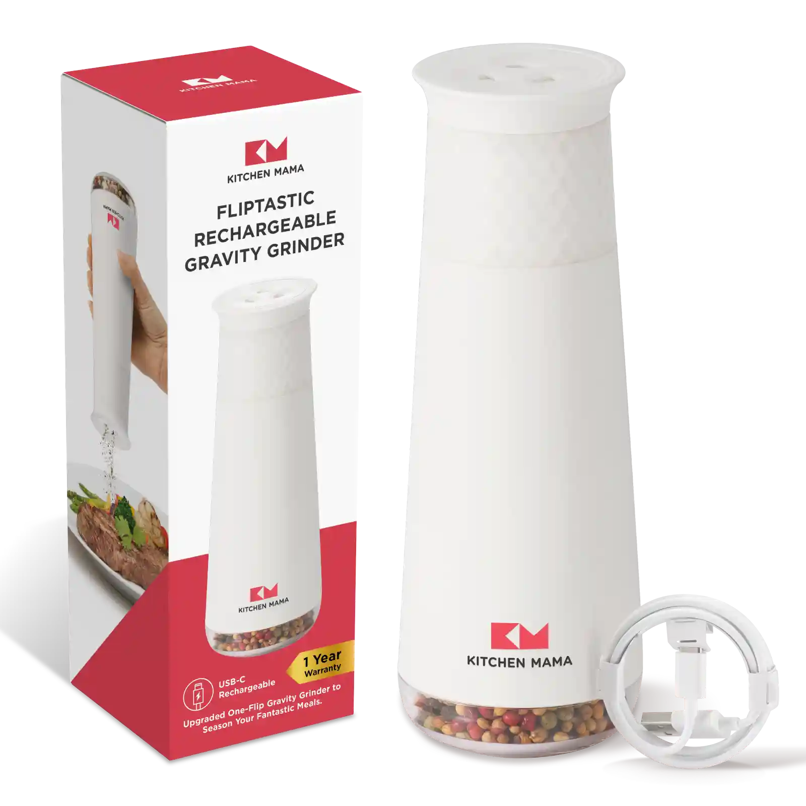 Kitchen Mama FlipTastic Rechargeable Gravity Grinder White