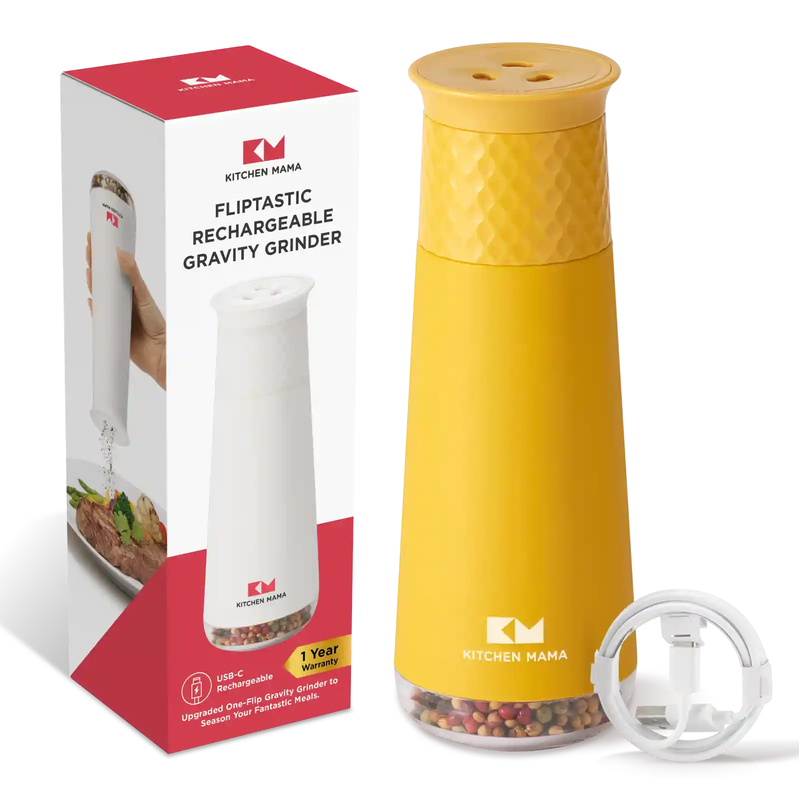 Kitchen Mama FlipTastic Rechargeable Gravity Grinder Yellow