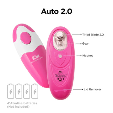 Electric Can Opener - Auto 2.0, Kitchen Mama, Be Pink, CO1150-BP, limited edtion, electric can opener smooth edge, safety can opener, automatic can opener, electric can openers prime, battery powered can opener, yes you can, rock your kitchen, tilted blade 2.0, gear, magnet, lid remover