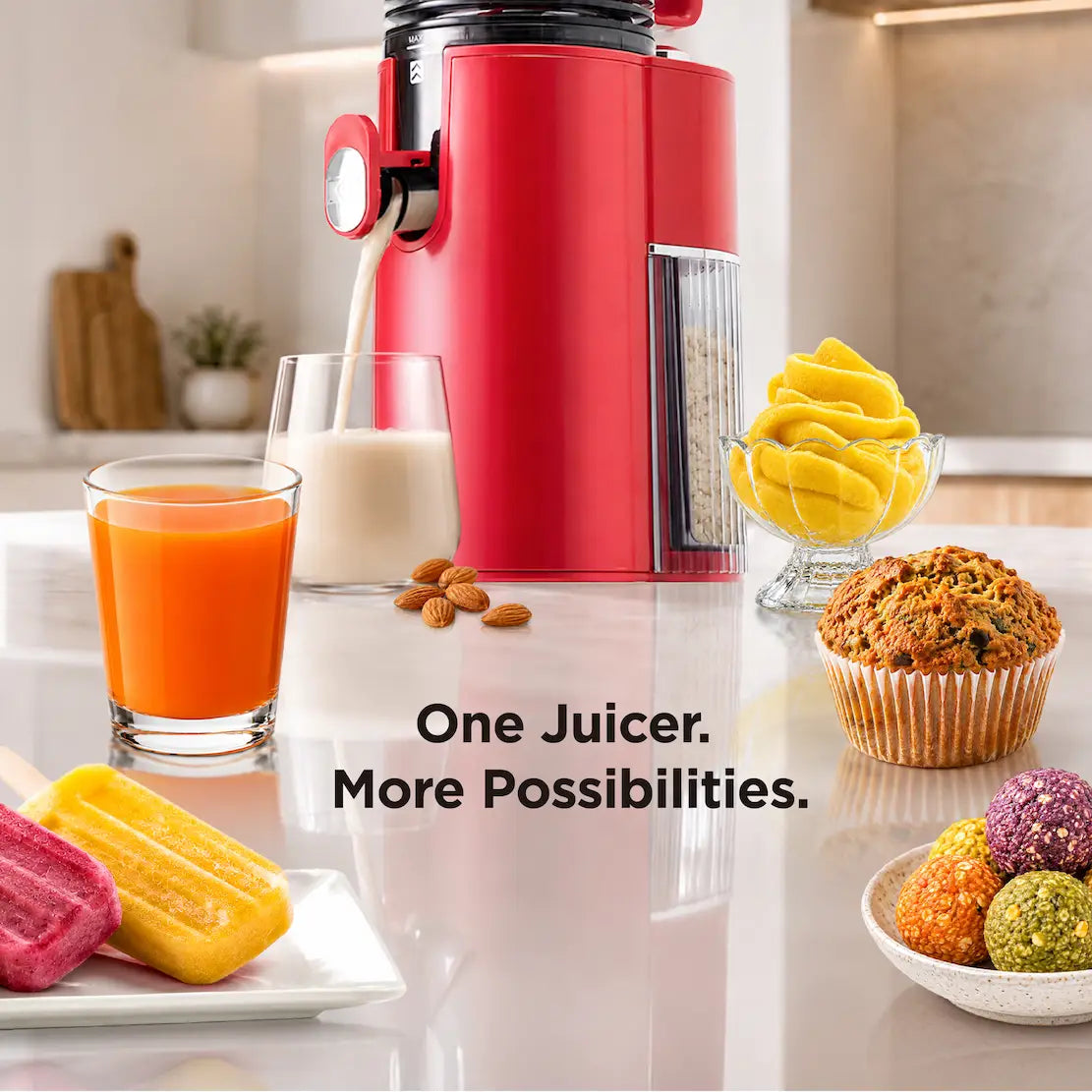 EverVive cold press juicer for fresh juice, plant-based drinks, frozen treats, and creative pulp recipes