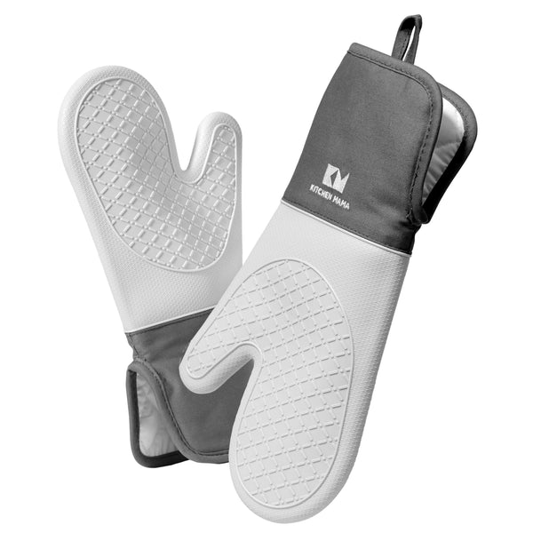Metal and Gray Silicone Oven Mitts