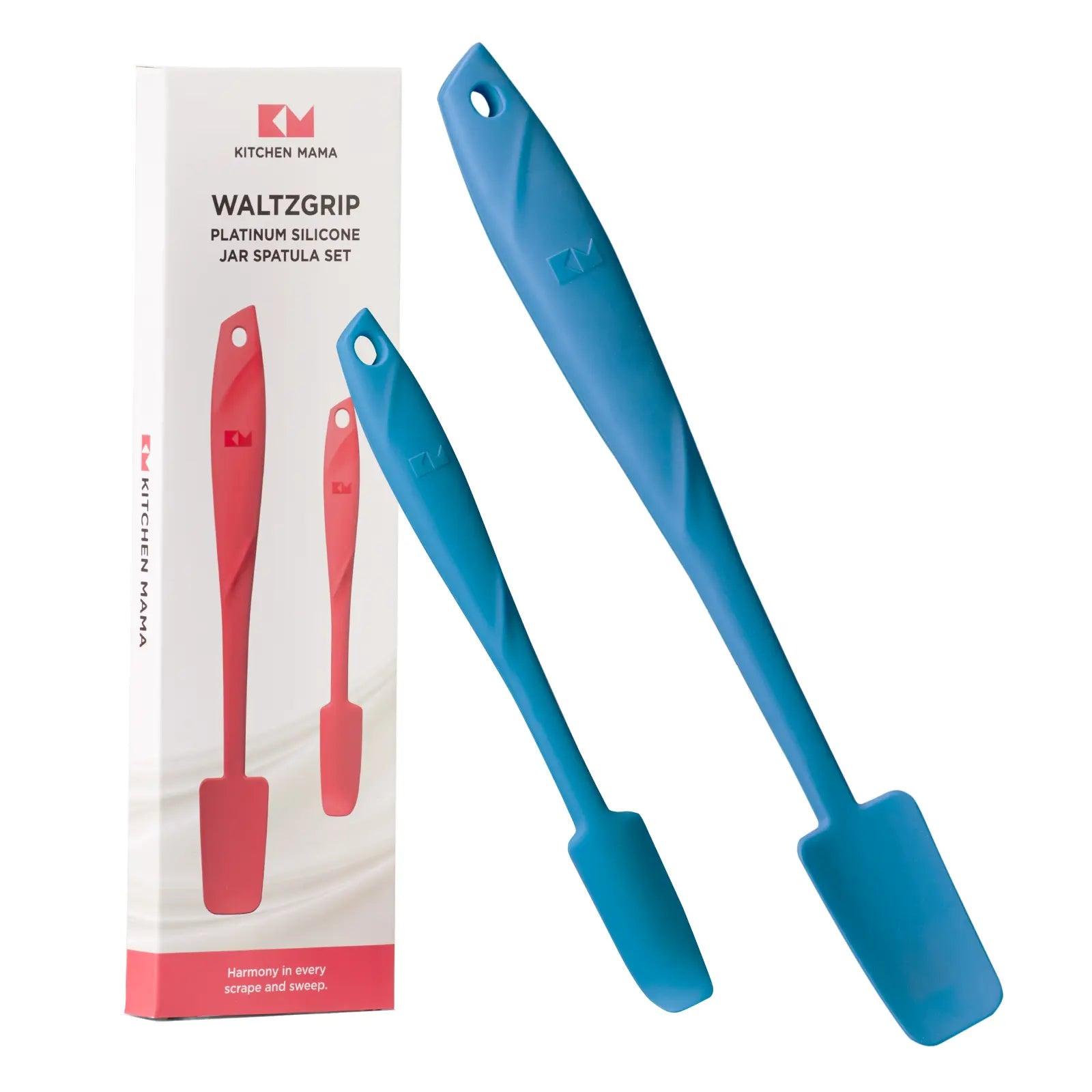 Kitchen Mama silicone jar spatula, Waltzgrip, platinum silicone jar spatula set, blue