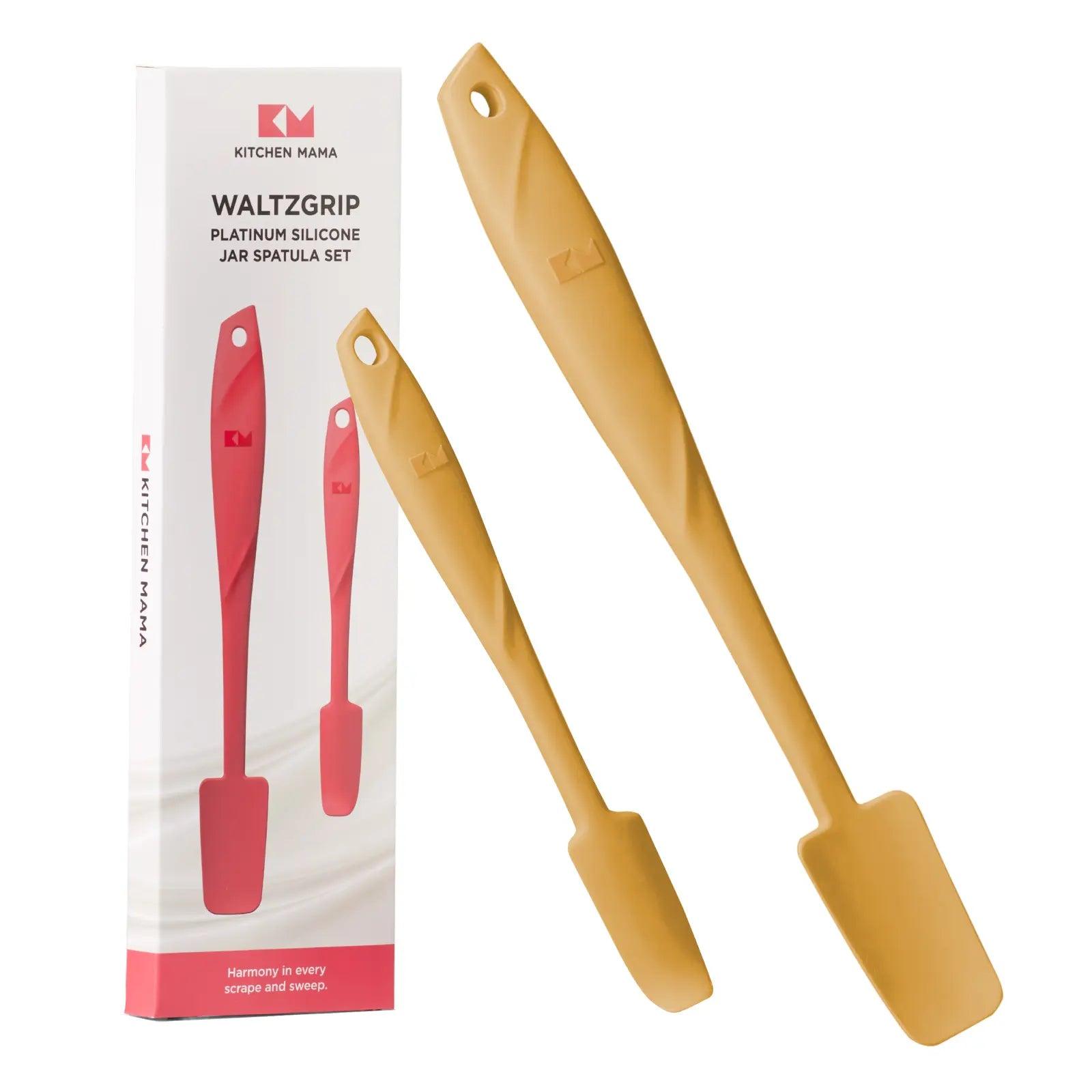 Kitchen Mama silicone jar spatula, Waltzgrip, platinum silicone jar spatula set, yellow