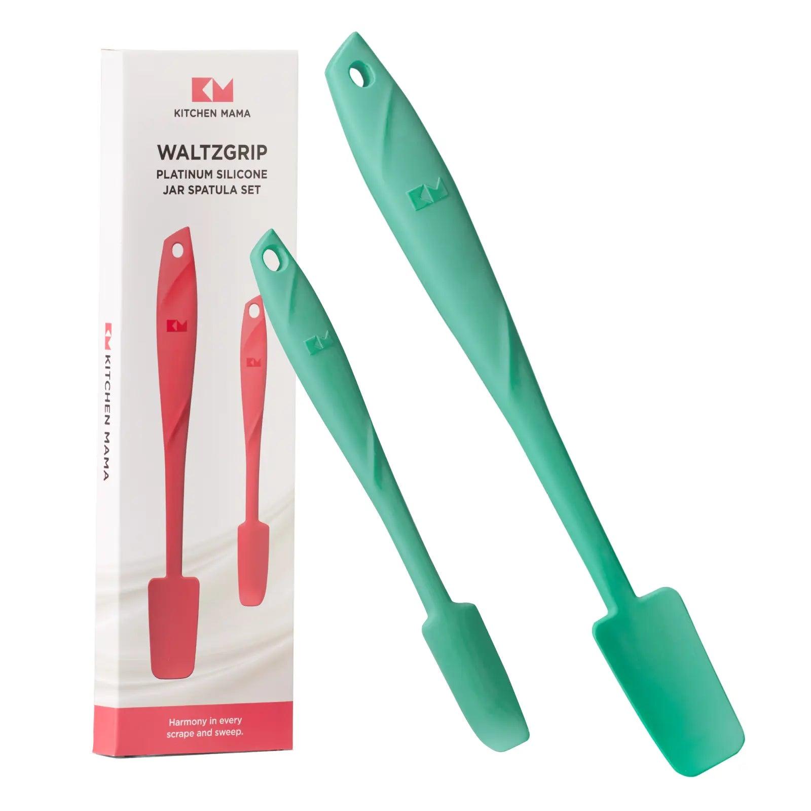 Kitchen Mama silicone jar spatula, Waltzgrip, platinum silicone jar spatula set, teal