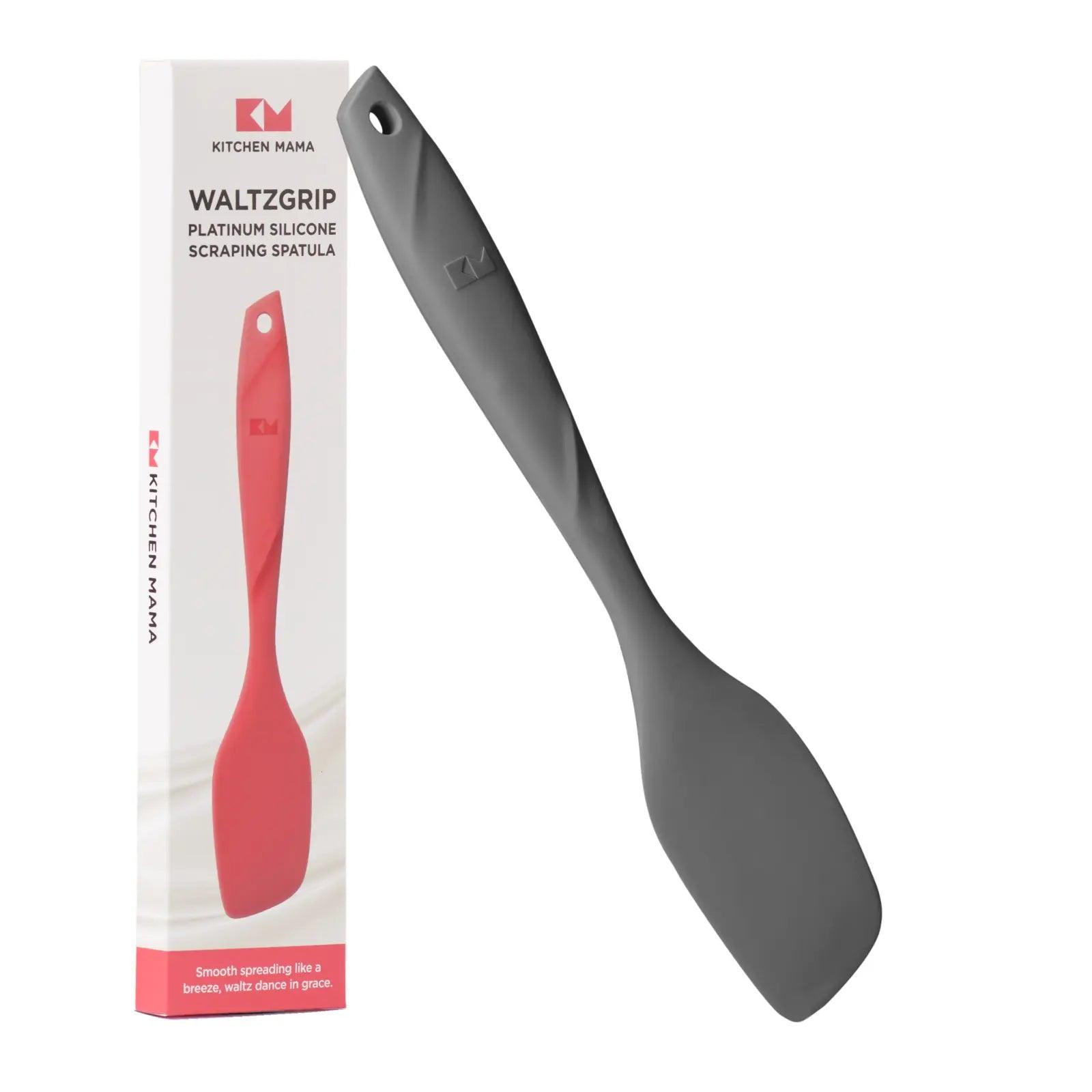 Kitchen Mama scraping spatula, Waltzgrip platinum silicone scraping spatula, metal gray