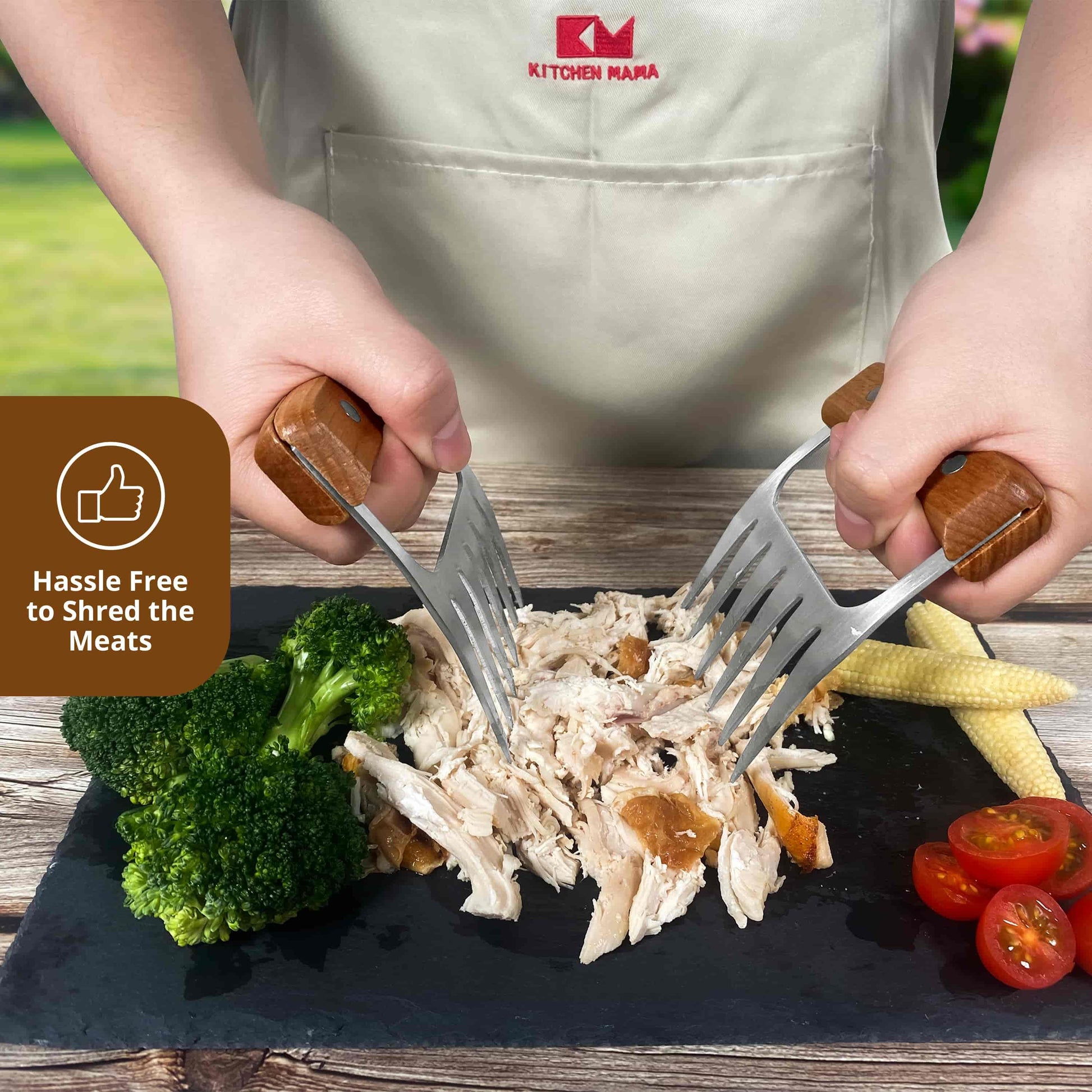 Metal Meat Claws, Stainless Steel Meat Forks With Wooden Handle